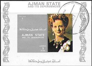 Souvenir Sheet, Margareth II, Queen of Denmark, Ajman,  , Heads of State, Queens