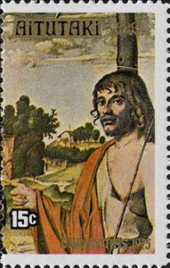 Stamp, Madonna and Child, by B.Montagna, Aitutaki,  , Christmas, Paintings, Religion