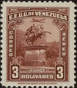 Stamp, Statue of Simón Bolívar, Caracas, Venezuela,  , Aircraft, Horses