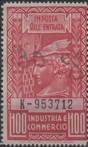 Revenue Stamp, Industry and Commerce without fasces, Italy,  , Headgear, Industry