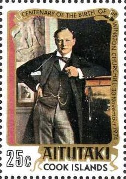 Stamp, Churchill - As young man, Aitutaki,  , Famous People, Politicians