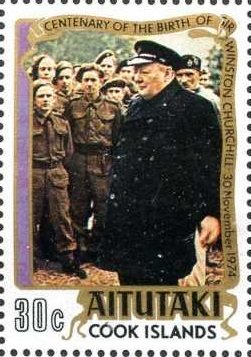 Stamp, Churchill - Inspecting troops, Aitutaki,  , Famous People, Politicians