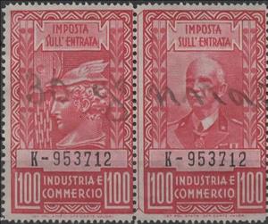Revenue Stamp, Industry and Commerce without fasces, Italy,  , Famous People, Headgear, Heads of State, Industry, Kings, Men, Royalty