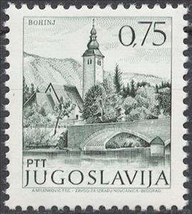 Stamp, Church and bridge in Bohinj, Yugoslavia,  , Castles, Tourism, Townscapes / City Views