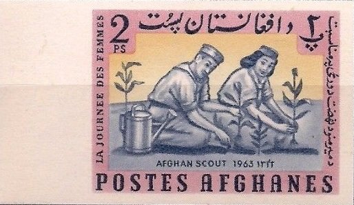 Stamp, Scouts planting trees, Afghanistan,  , Scouting, Trees, Women