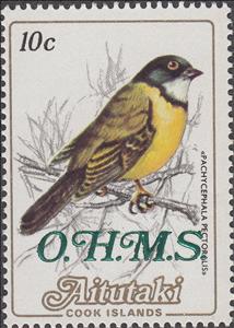 Stamp, Australian Golden Whistler, overprinted O.H.M.S., Aitutaki,  , Animals (Fauna), Birds