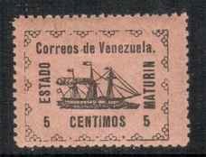 Stamp, Revolutionary Steamship "Ban-Righ"; Landsname ESTADO MATURIN, Venezuela,  