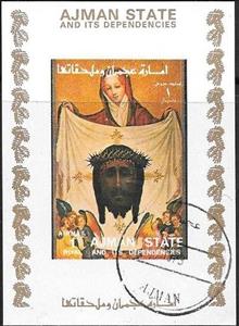 Souvenir Sheet, Head of Christ on the Abrasive cloth the veronika, Ajman,  , Paintings, Religion