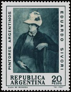 Stamp, Painting of his Wife by Sivori, Argentina,  , Painters, Paintings
