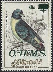 Stamp, White-breasted Woodswallow, overprinted O.H.M.S., Aitutaki,  , Animals (Fauna), Birds