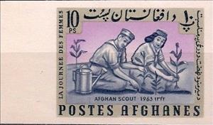 Stamp, Scouts planting trees, Afghanistan,  , Scouting, Trees, Women
