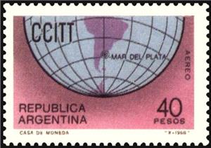 Stamp, Earth globe, Argentina,  , Conferences, Globes, Telecommunication