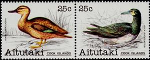 Se-tenant, Brown Booby and Pacific Black Duck, Aitutaki,  , Animals (Fauna), Birds, Ducks