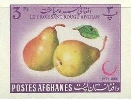 Stamp, Pears (Pyrus communis), Afghanistan,  , Fruits, Plants (Flora), Red Cross and Red Crescent