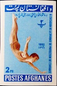 Stamp, Diver, Afghanistan,  , Diving (Sport of jumping), Gymnastics, Sports
