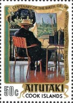 Stamp, Churchill - Painting, Aitutaki,  , Famous People, Politicians