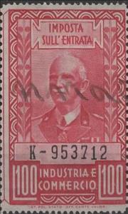 Revenue Stamp, Industry and Commerce without fasces, Italy,  , Famous People, Heads of State, Kings, Men, Royalty