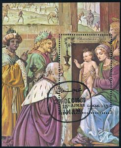 Souvenir Sheet, The Adoration of the Magi: by Bernardino Luini, Ajman,  , Christmas, Paintings