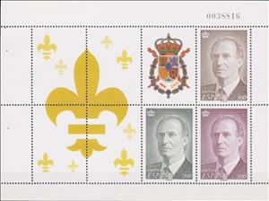 Booklet Pane, King Juan Carlos I, Spain,  , Coats of Arms, Crowns and Coronets, Famous People, Heads of State, Kings, Men, Royalty
