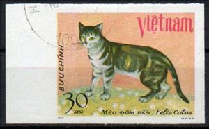 Stamp, Cat (Felis silvestris catus), Vietnam,  , Animals (Fauna), Cats, Mammals