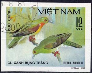 Stamp, White-bellied Green-pigeon (Treron sieboldii), Vietnam,  , Animals (Fauna), Birds, Pigeons