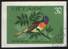Stamp, Black-throated Sunbird (Aethopyga saturata), Vietnam,  , Animals (Fauna), Birds