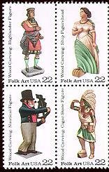 Se-tenant, Woodcarved Figurines Block of 4, United States of America,  