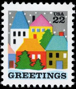 Stamp, Village Scene, United States of America,  , Christmas