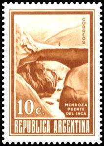 Stamp, Inca Bridge, Mendoza, Argentina,  , Bridges, Landscapes, Mountains, Rivers, Rocks