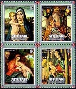 Se-tenant, Virgin and Child, Aitutaki,  , Christmas, Paintings