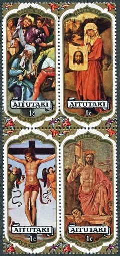 Se-tenant, Easter 1973, Aitutaki,  , Easter, Paintings, Religion