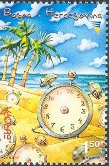 Stamp, Vacation 2 (imperforated left), Bosnia and Herzegovina,  , Beaches, C.E.P.T. / Europe, European Years, Watches