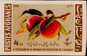 Stamp, Peaches (Prunus persica), Afghanistan,  , Fruits, Plants (Flora)