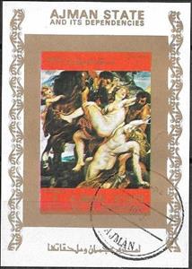 Souvenir Sheet, "L'enlèvement des filles de Leucippe" by P.P. Rubens, Ajman,  , Nudes, Paintings