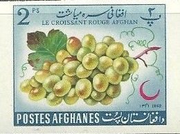 Stamp, Grapes (Vitis vinifera), Afghanistan,  , Fruits, Plants (Flora), Red Cross and Red Crescent