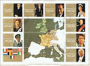 Mini Sheet, Heads of State of the countries of the EU, big format, Ajman,  , Heads of State (Military)
