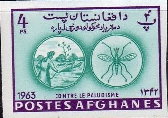 Stamp, Spraying against Anopheles Mosquito (Anopheles sp.), Afghanistan,  , Insects, Malaria, Medicines, Mosquitos