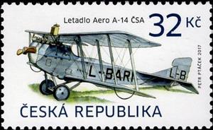 Stamp, AERO A-14 ČSA airplane, Czech Republic,  , Aircraft