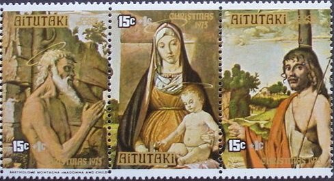 Se-tenant, „Madonna and Child“ by Bartholome Montagna, Aitutaki,  , Christmas, Paintings, Religion