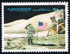 Stamp, Stars and Stripes on the moon, Ajman,  