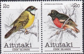 Se-tenant, Australian Golden Whistler and Pacific Robin, Aitutaki,  , Animals (Fauna), Birds