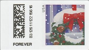 Stamp, Wreath in window, United States of America,  , Christmas