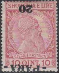 Stamp, Skanderbeg issue overprinted with Turkish Value, Albania,  
