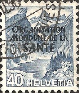 Stamp, Sealp lake with Santis mountain (OMS/WHO overprint), Switzerland,  
