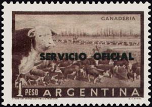 Stamp, Cattle Ranch (Ganaderia), ovpt., Argentina,  , Agriculture, Animals (Fauna), Cattle, Mammals