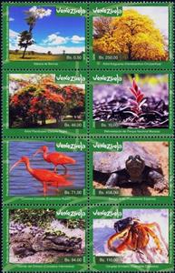 Se-tenant, Flowers and Fauna (Biodiversity), Venezuela,  , Animals (Fauna), Birds, Crocodiles, Crustaceans, Plants (Flora), Reptiles, Sea Life, Turtles