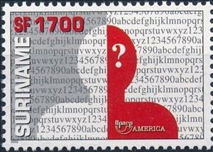 Stamp, Illiterate and text, Suriname,  