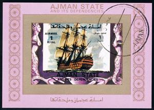 Souvenir Sheet, Sailing ship, Ajman,  , Paintings, Sailing Ships