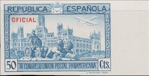 Stamp, Panamerican Postal Union Congress (Oficial), Spain,  , Fountains, Townscapes / City Views