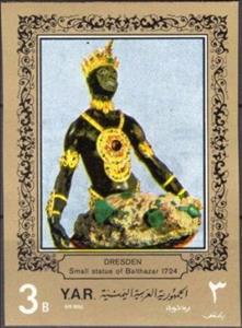 Stamp, Small statue of Balthazar, 1724. Dresden, Yemen, Arab Republic,  , Art, Museums